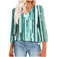 thumbnail image 1 of PEONAVET 3/7801 Length Sleeve Womens Tops, Fashion Women Patchwork 3/4 Sleeve T-shirt Pullover V-Neck Shoulder Sleeve Blouse, 1 of 7