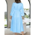 thumbnail image 3 of xiaxaixu Robe Longue Femme Couleur Unie Col en V Manches Longues Grande Balançoire Boho Mode Printemps Automne Décontractée Ample Vacances, 3 of 7