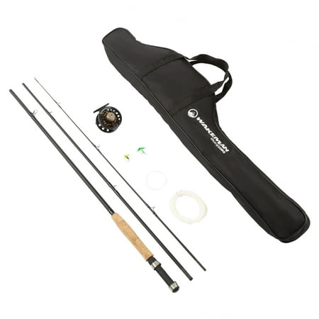 Fly Fishing Pole – 3 Piece Collapsible 97-Inch Fiberglass and Cork Rod and Ambidextrous Reel Combo with Carry Case and Accessories by Wakeman