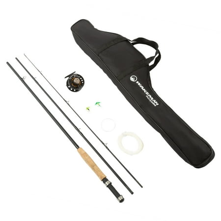 Fly Fishing Pole – 3 Piece Collapsible 97-Inch Fiberglass and Cork Rod and Ambidextrous Reel Combo with Carry Case and Accessories by Wakeman (Best Fly Fishing Rods For The Money)