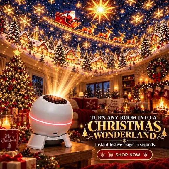Magical Christmas Projection Night Light,Holiday Room Transformer,Enchanting Projected Holiday Scenes for Walls and Ceilings
