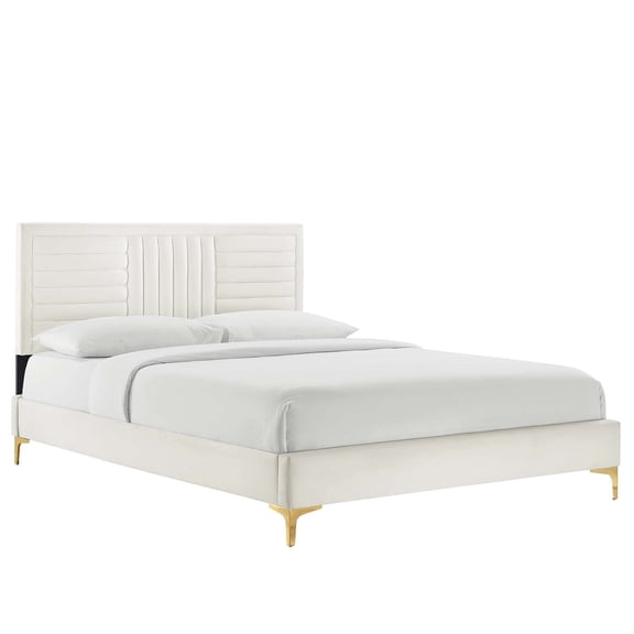 Maklaine Channel Tufted Performance Velvet Full Platform Bed in White