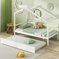 Infans Twin House Bed with Trundle with Roof and Fence Rails Wooden