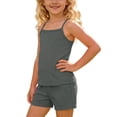 thumbnail image 5 of Amidoa Girls Summer 2 Piece Outfits Cute Solid Color Tank Top and Casual Shorts Kids Gray Size 8, 5 of 9