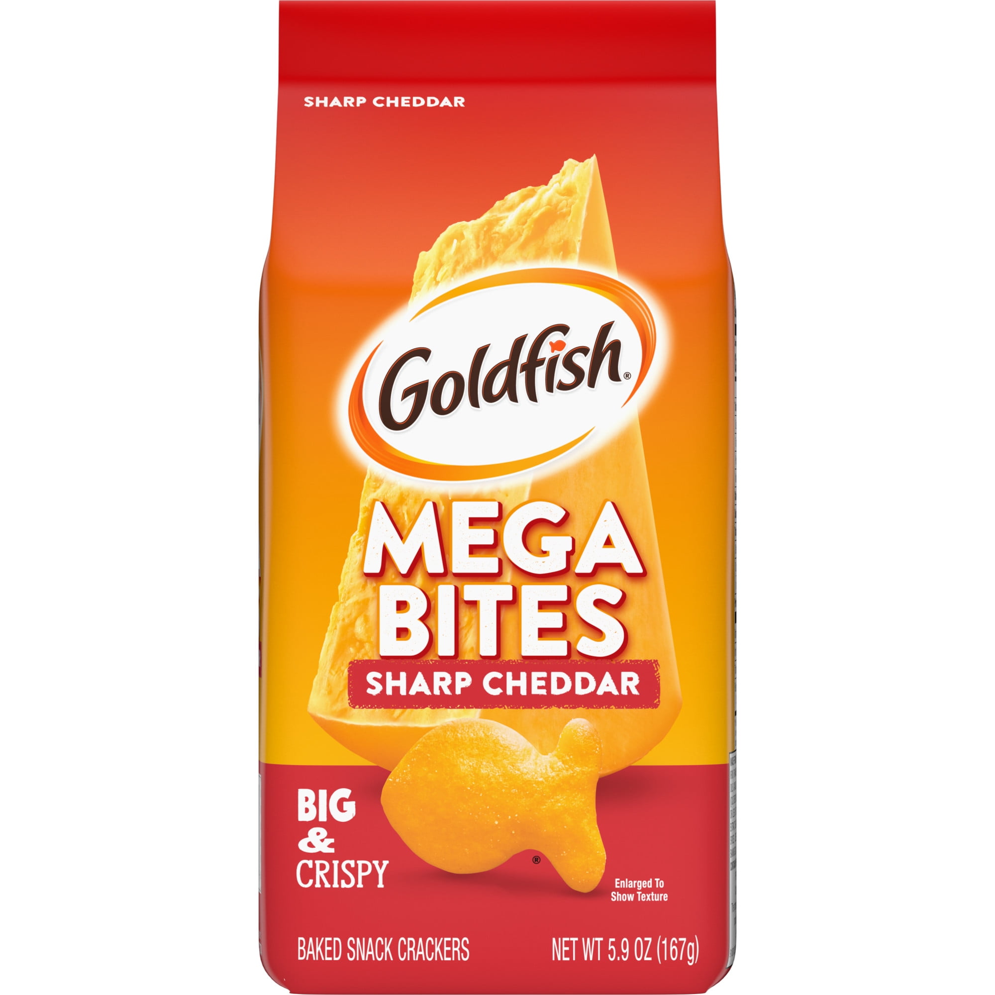 Goldfish Mega Bites, Sharp Cheddar Crackers, 5.9 Oz Bag