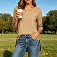 thumbnail image 2 of ZORYEVY Womens T-Shirts 3/4 Sleeve Sports Casual Winter V-neck Solid Color Tops, 2 of 7