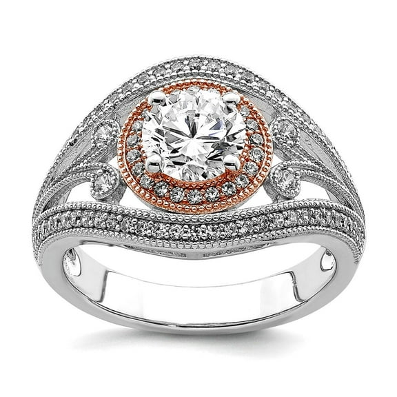 925 Sterling Silver Rhodium Plated and Rose-tone Cubic Zirconia Ring Size 6 Ring for Women