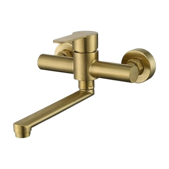 Brushed Gold Wall Mounted Kitchen Faucet, Bathtub Bathroom Basin Faucet, 180° Rotation Hot Cold Water Mixer Mop Pool Tap Dual Hole