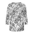thumbnail image 4 of Women's 3/4 Sleeve Blouses Spring Summer Womens Clothings Basic Tees Shirt Fashion Flowers Printed Round Neck Shirts Pullover Tops, 4 of 5