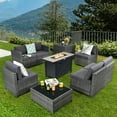 thumbnail image 1 of Gymax 9 PCS Patio Rattan Furniture Set Fire Pit Table Storage Grey W/ Cover Grey, 1 of 10