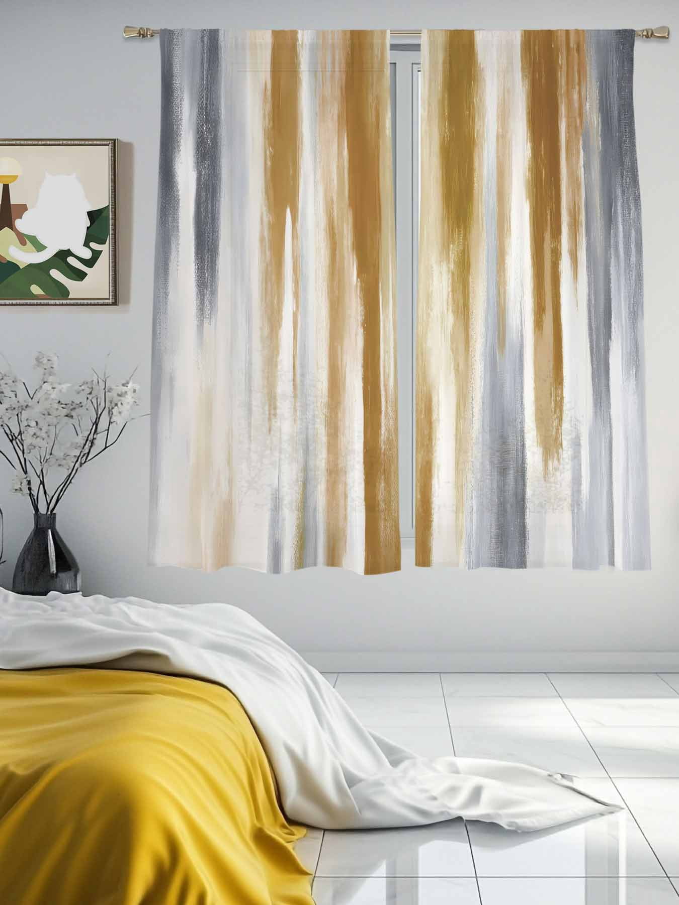 Abstract Grey Sheer Curtains for Living Room Bedroom, Brown Mottled Gradient Texture Farmhouse Light Filtering Sheer Curtains, Rod Pocket Voile Window Drapes, 2 Panels Set 52"x 63"