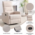 thumbnail image 6 of Holaki 360° Swivel Rocking Glider Recliner Chair, Nursery Fabric Recliner with Massage, Side Pockets, Handle-Operated 155° Recline, Heavy-Duty Upholstery, Cushion Back & Square Arms for Adults, Beige, 6 of 8