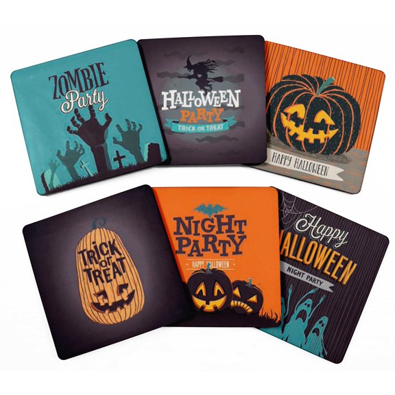 Inkdotpot Set of 6 Drink Coasters DecorativeNon-SlipCork Base4-inch Square PrintedCoastersEasy Clean, Halloween
