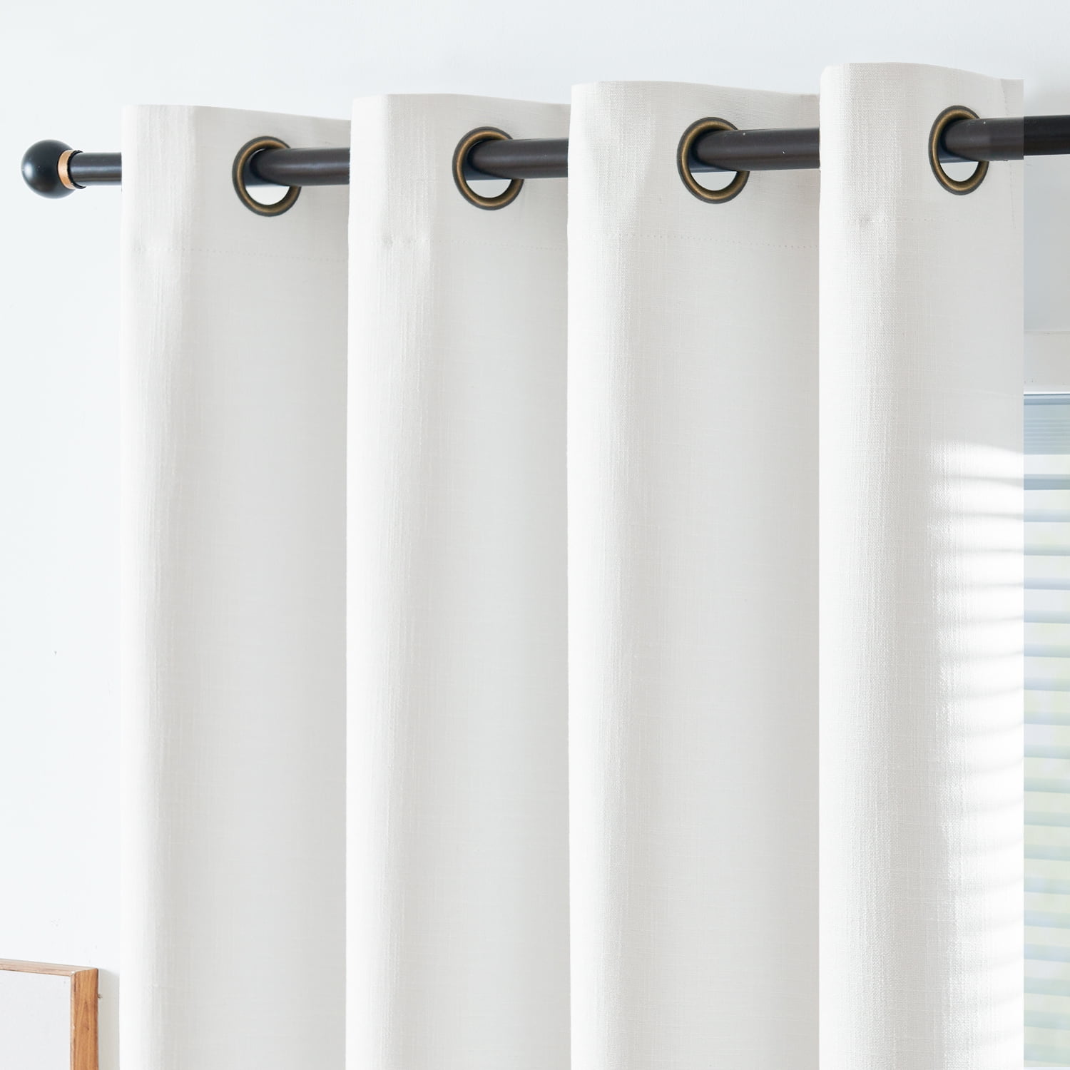 Curtainking Room Darkening Curtains for Bedroom, 84 Inch Length Linen Textured Drapes for Living Room, Thermal Insulated Light Blocking Curtains, Grommet Top Window Treatments 2 Panels, White