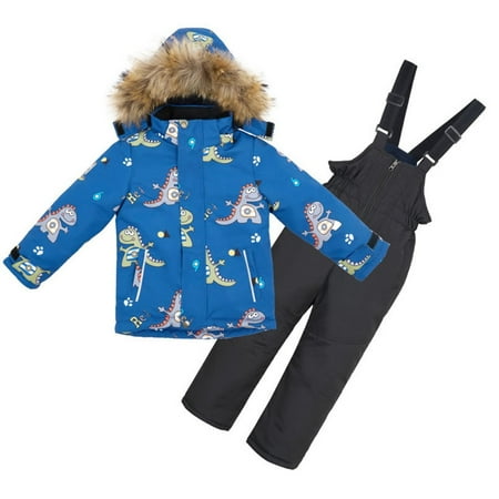 XQYLOS 2 Piece Toddler Snow Suit Waterproof Windproof Snowsuit Girls Boys Jumpsuit Snow Bibs Winter Heavyweight Ski Coat Set Insulated Thermal Snow Outerwear