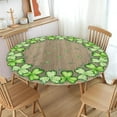 thumbnail image 2 of St. Patrick''s Day Round Fitted Tablecloth Best for 44"-48" Wood Grain Table Cloth Green Shamrock Elastic Edge Waterproof Stain Resistant Washable Clover Table Cover for Party Picnic Indoor Decor, 2 of 4