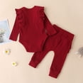 thumbnail image 4 of Conjunto de traje Fullfamous para niña, 3 piezas, mameluco, pantalones con lazo, 6-9 m, 4 of 7