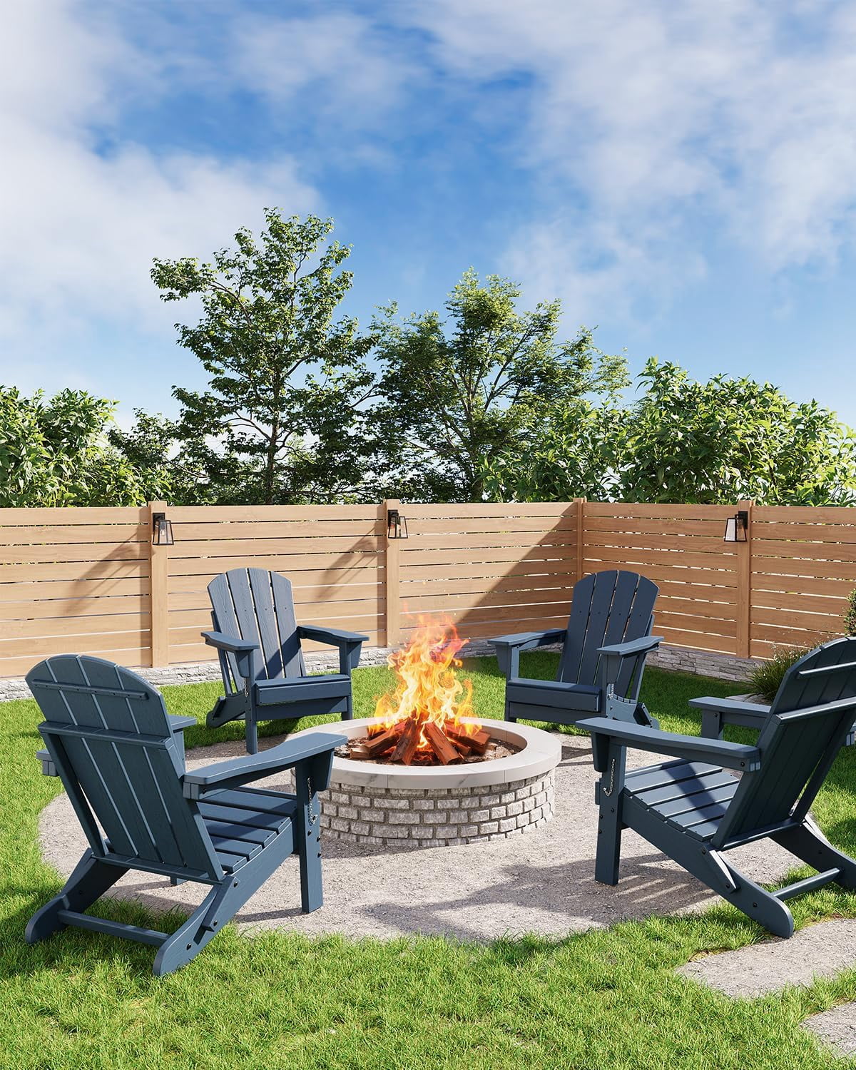 Outdoor Folding Adirondack Chair, 380lbs Capacity, Portable HDPE All-Weather Fire Pit Chair for Patio, Garden, Pool, Beach & Camping, Navy Blue