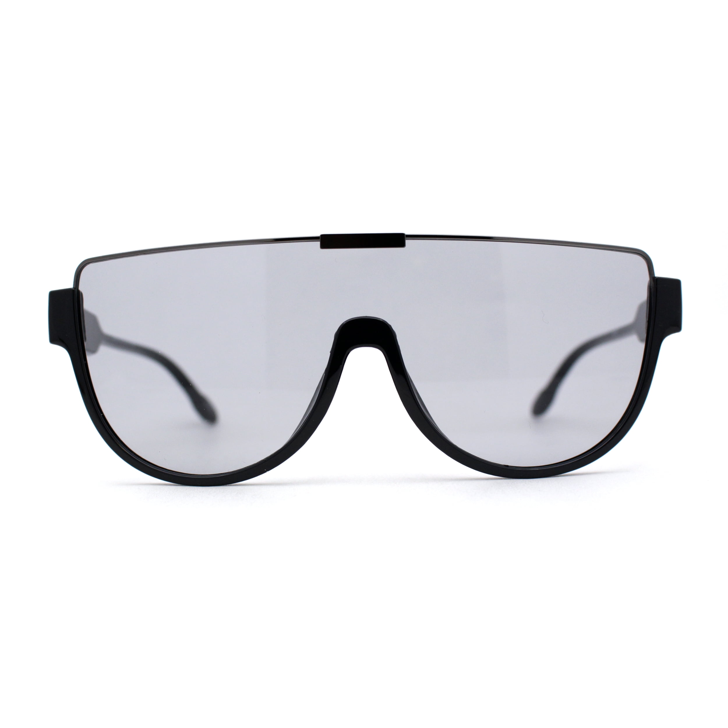 Sa106 Futuristic Half Rim Flat Top 80s Sunglasses Black Gunmetal Grey 