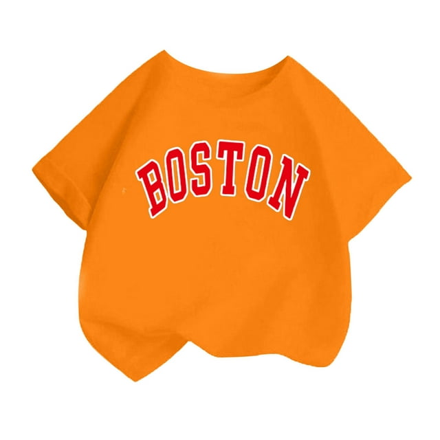 JAKANYQ T-Shirt Mode pour Filles Tout-Petits, Imprimé Mignon, Col Rond, Manches Courtes, T-Shirt d'Été Décontracté, Orange 2-4 Ans