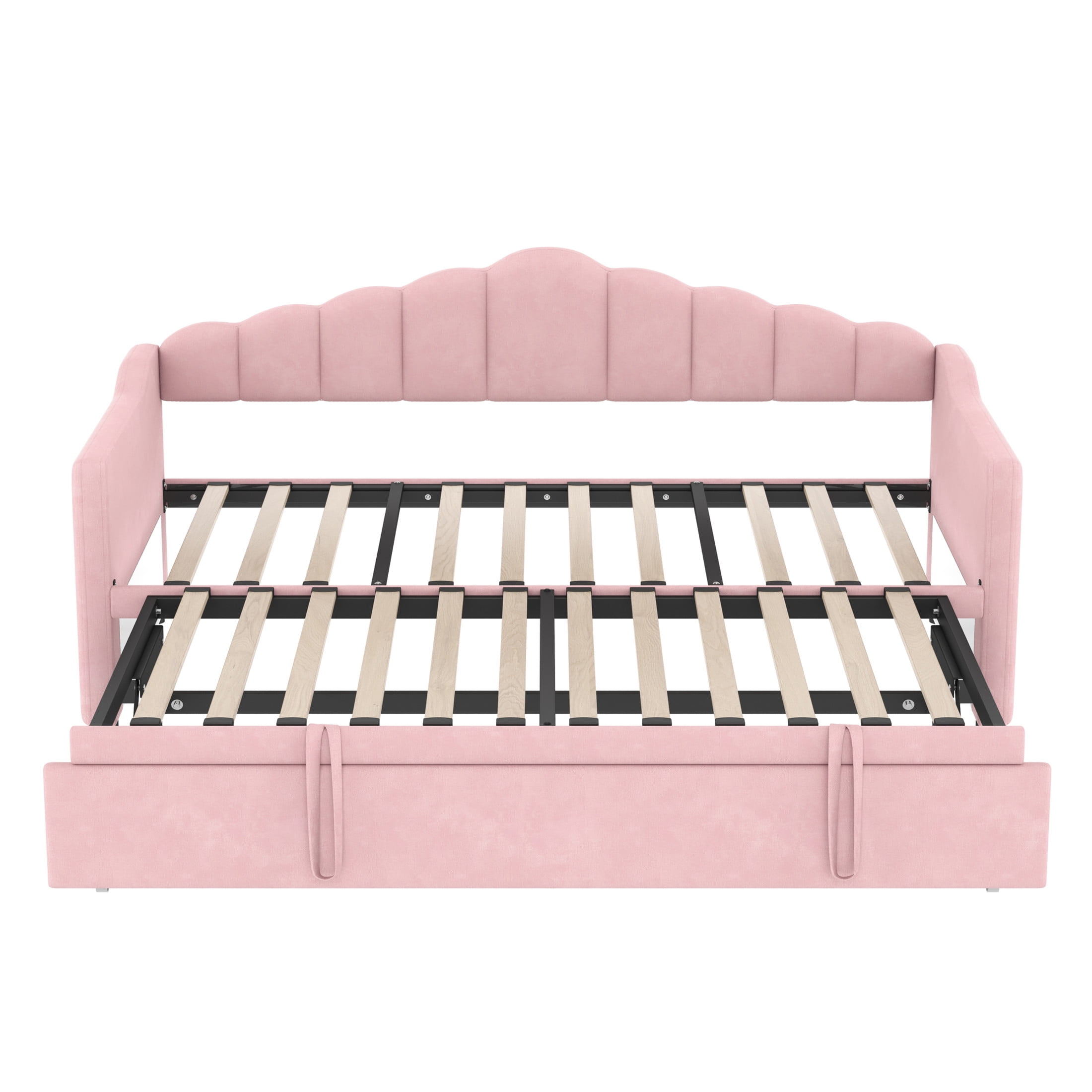 Noble House Twin Upholstered Daybed with Pop-Up Trundle, USB and Type-C Charging Ports, Pink