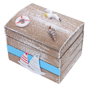 LOLIPPYY 1Pack Small Wooden Treasure Chest For Beach Souvenirs In Brown Color