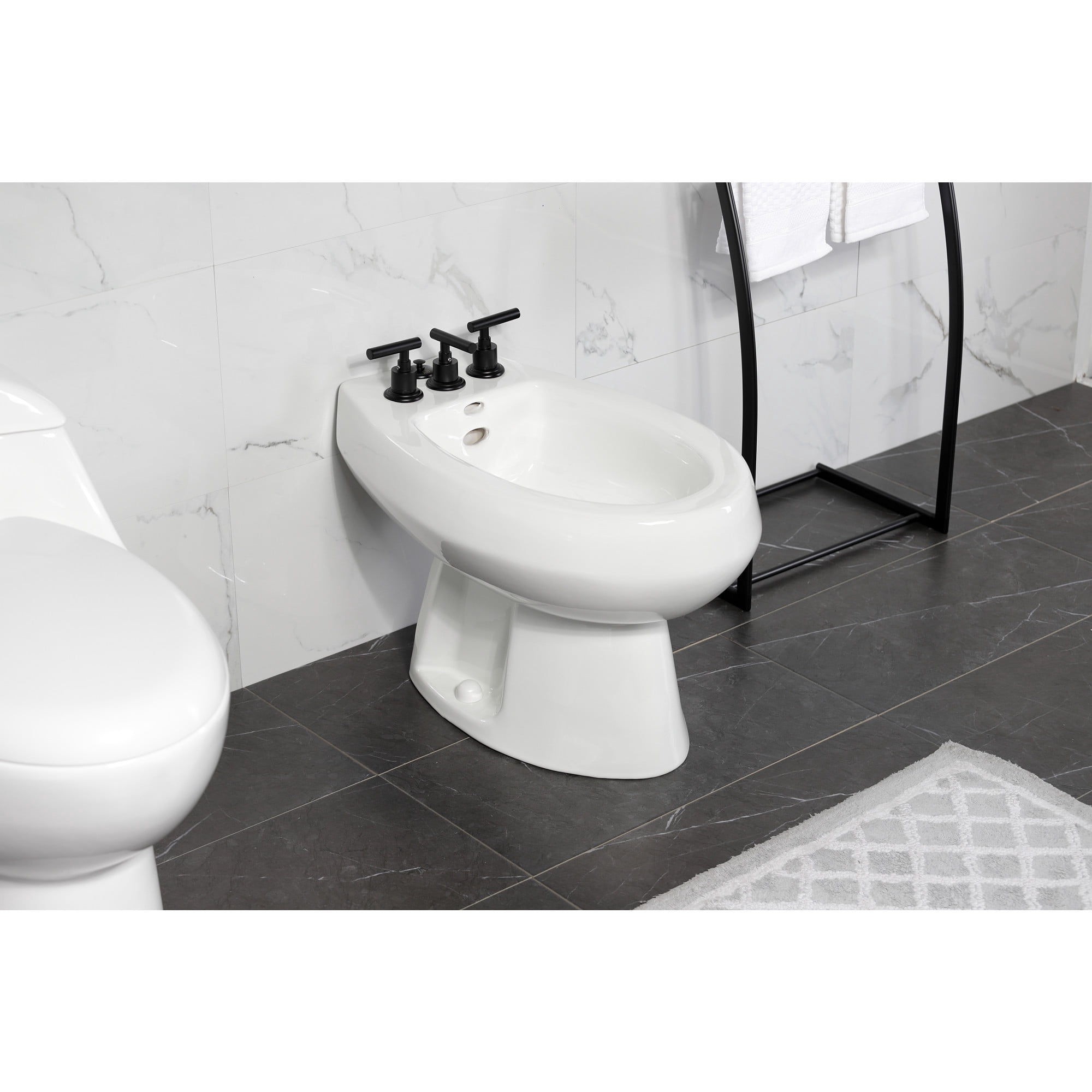 Kingston Brass KB6320CML Manhattan Three-Handle Bidet Faucet with Brass Pop-Up, Matte Black