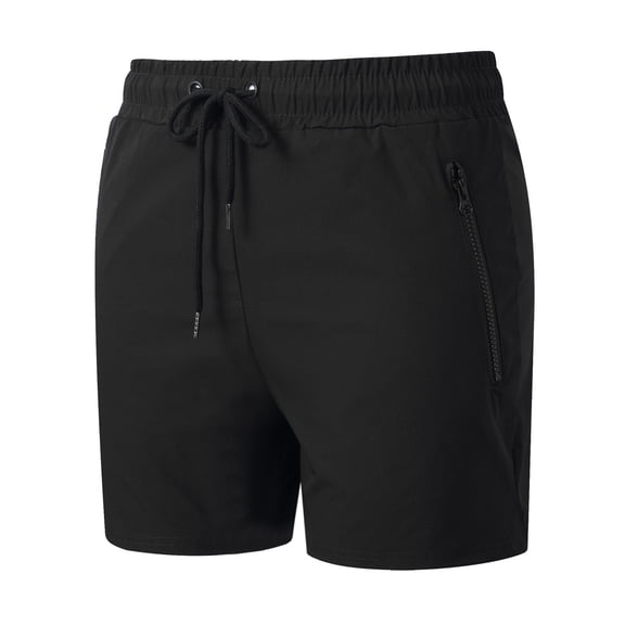 Mceream Mens Swim Trunks High Waist Summer Beach Short Pants with Zip Pockets Causal Beach Shorts Drawstring Workout Basketball Trousers Black L