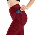 thumbnail image 4 of Gibobby Pantalon yoga mujer Pantalones altos elásticos de bolsillo para mujer, pantalones de Yoga ajustados y sudorosos a la moda para levantar la c(Vino,XL), 4 of 5