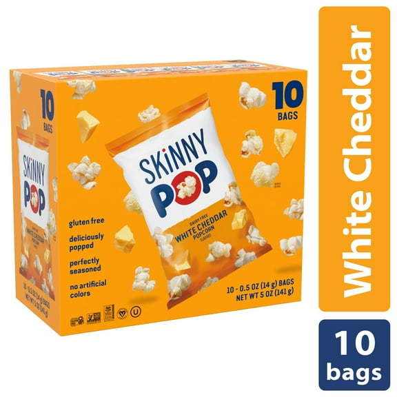 SkinnyPop Gluten-Free White Cheddar Popcorn, 0.5 oz Snack-Size Bags, 10 Count