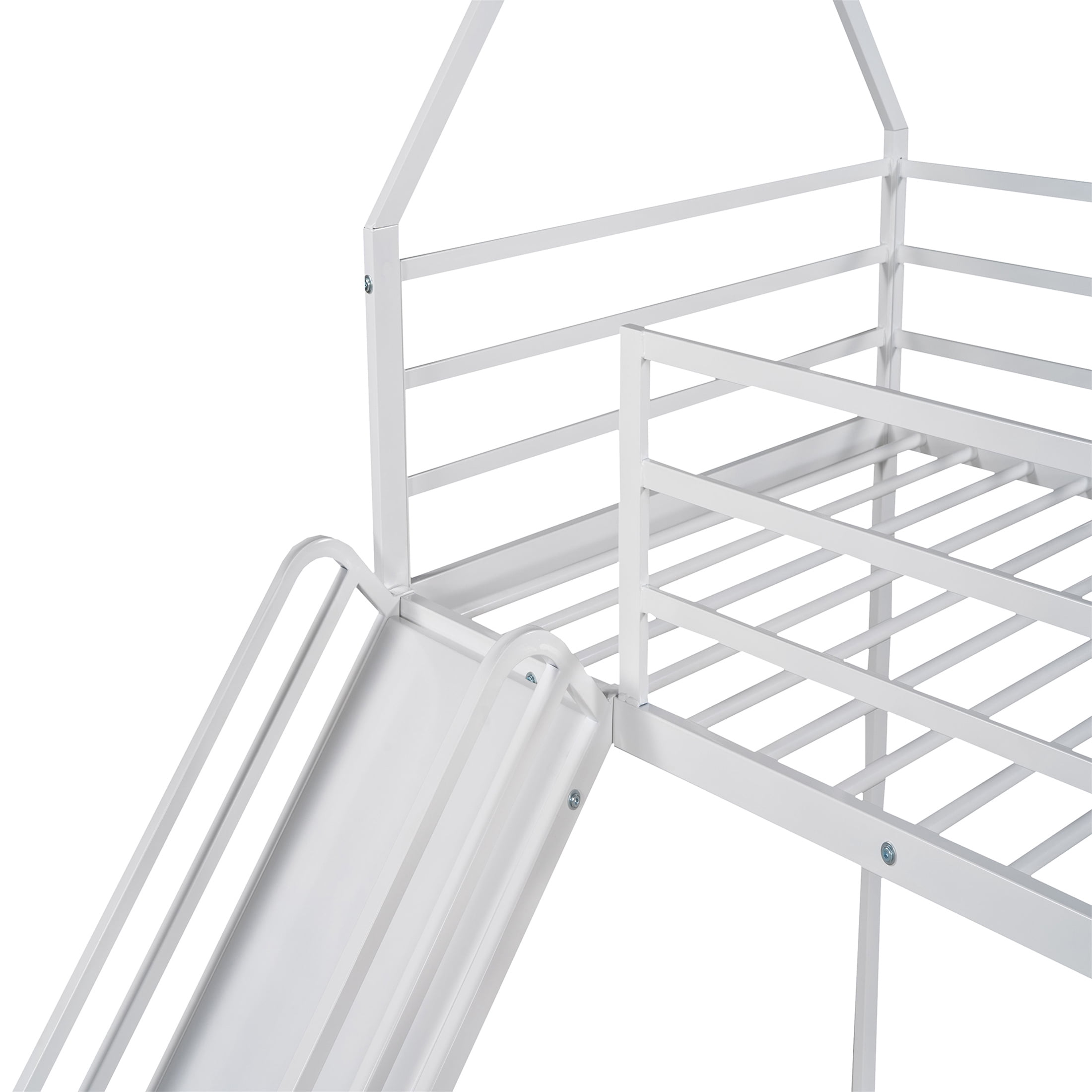 Aukfa Metal Bunk Bed with Slide, Twin over Twin, House Shape Loft Bunk Bed for Kids, White