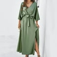 thumbnail image 2 of Vestido midi ajustado de color liso con cuello en V para mujer - Poliéster elástico, corte entallado favorecedor, adecuado para bodas y ocasiones formales, 2 of 6