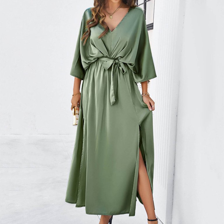 EHQJNJ Female Linen Dresses for Women 2024 Casual Solid Color Temperament  Slim V Neck Dress Bodycon Formal Wedding Guest Midi Dresses Sexy Dresses  for Women 2024 Vacation Dresses for Women 2024 Plus - Walmart.com