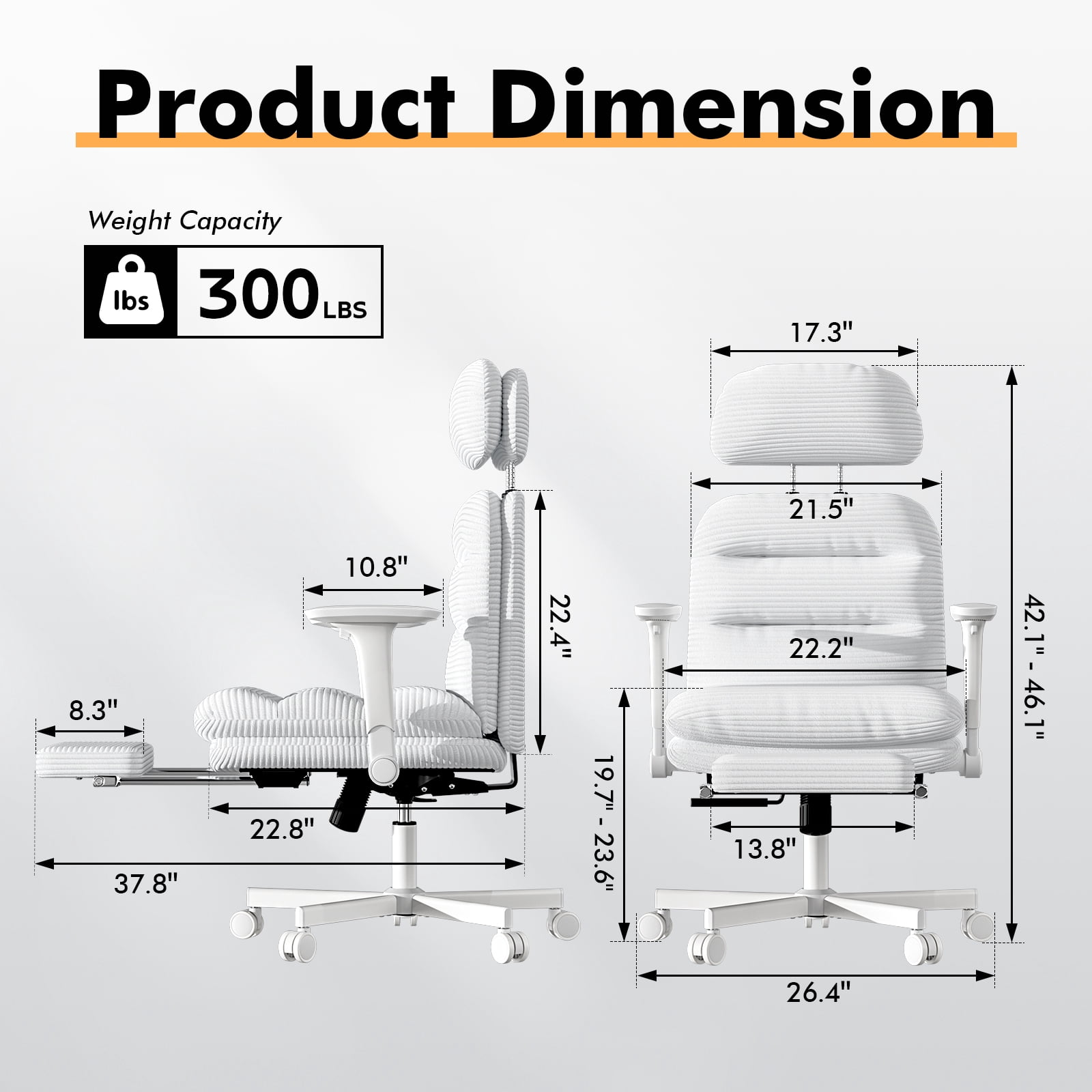 Ninecer Ergonomic Office Chair with Footrest, Big and Tall Computer Desk Chair for Adults, Adjustable Swivel Chair with Headrest Lumbar Support, White