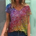 thumbnail image 1 of CEHVOM Mode Femme Col en V Été Manches Courtes Hauts à Imprimés Papillons T-Shirt Ample, 1 of 5