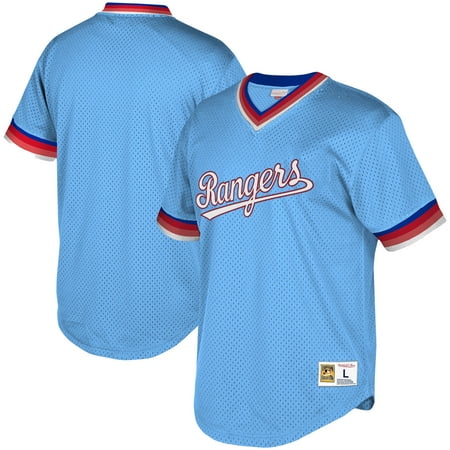Light Blue Jersey Texas Rangers Mitchell & Ness Youth Cooperstown Collection Mesh Wordmark V-Neck Jersey - Light Blue ()