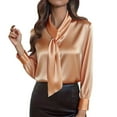 thumbnail image 2 of Satin Blouses For Women Button Down Shirts Long Sleeve Tops Orange, 2 of 6