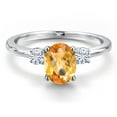 thumbnail image 3 of Gem Stone King 14K White Gold Yellow Citrine and Moissanite Engagement Ring for Women | 1.45 Cttw | Oval Checkerboard 8X6MM | Gemstone November Birthstone | Size 6, 3 of 6
