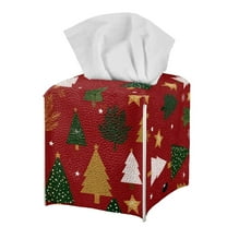 Psesaysky Waterproof Tissue Box Cover, Christmas Trees Modern PU Leather Square Car Tissue Holder - Decorative Organizer for Bathroom Vanity Countertop, Night Stands, Office Desk & Car