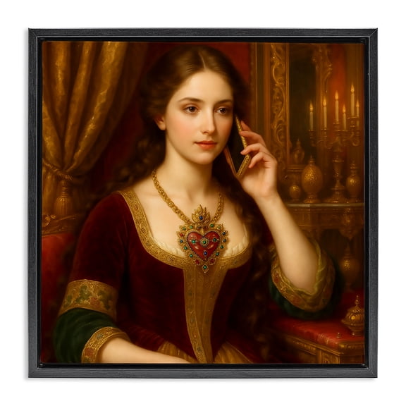 Stupell Industries Rococo Woman with Cell Phone Black Framed Floater Canvas Wall Art, design by Grotto Studios