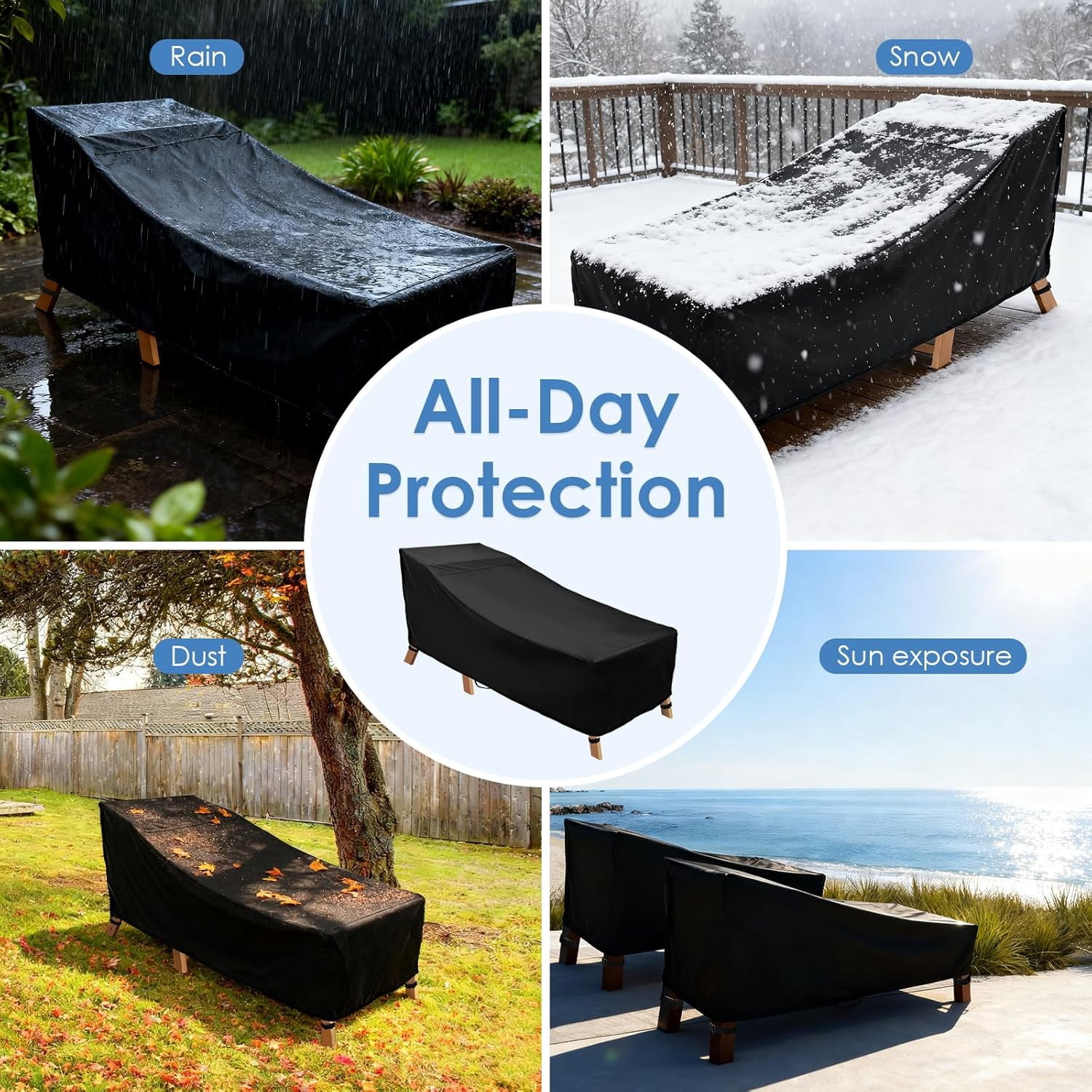 Outdoor Lounge Chair Cover, 420D Waterproof Lounge Chair Covers with Straps, Heavy Duty Patio Furniture Covers for Pool Lounge Chair Lawn Bench Furniture, Fits up to 81L x 29W x 31H inch, 1 Pack