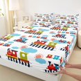 thumbnail image 3 of Homewish Kawaii Train Twin Sheet Sets,Cartoon Vehicles Car Twin Fitted Sheet,Red Blue White Flat Sheet For Boys Teens,Microfiber Bedroom Decor,3pcs, 3 of 7