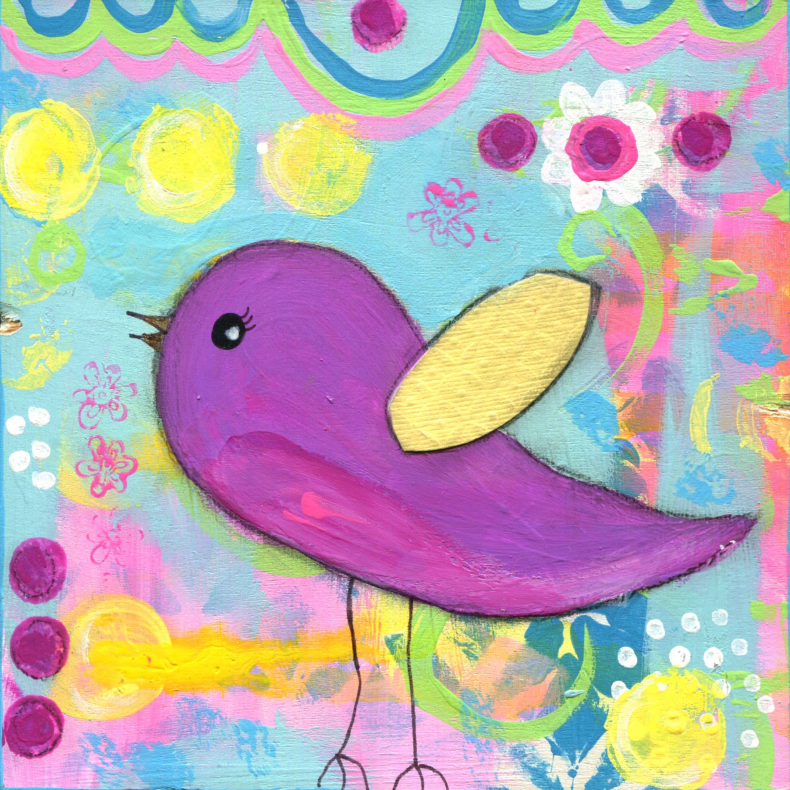 Marmont Hill "Purple Bird" by Jill Lambert Painting Print on Wrapped Canvas
