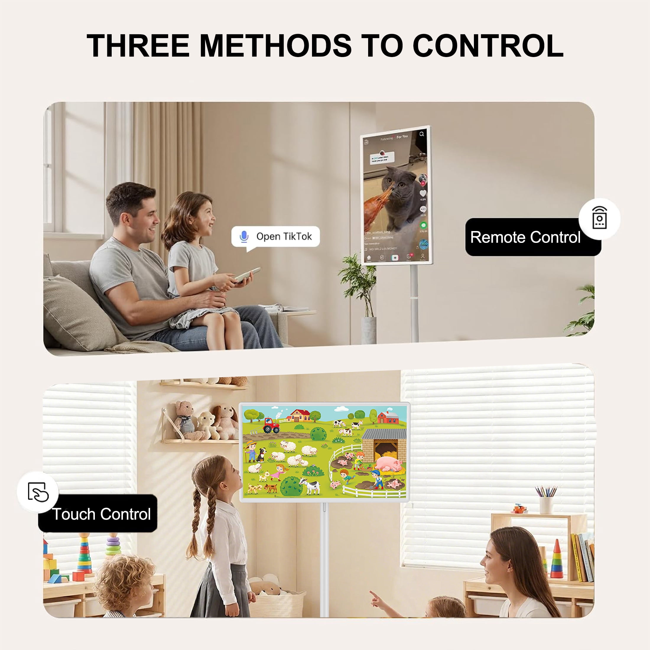 32" Smart Portable TV, FHD Touch Screen Monitor on Wheels, Voice Remote Control, Wireless Movable Display, Built-in Battery, Full Swivel Rotation, EDLA-Certified, for Home, Office & Entertainment
