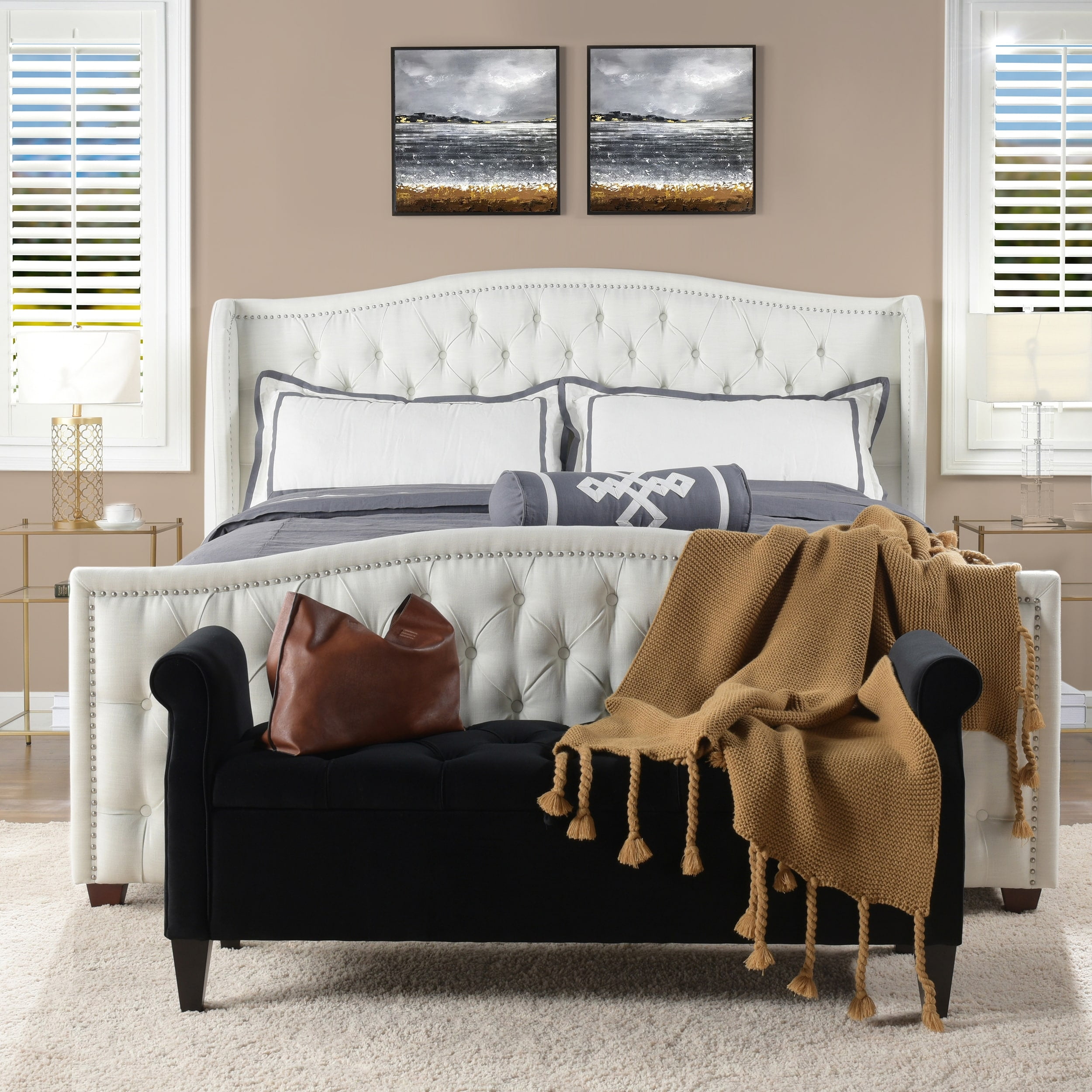 Jennifer Taylor Home Marcella Upholstered Bed California King Antique White