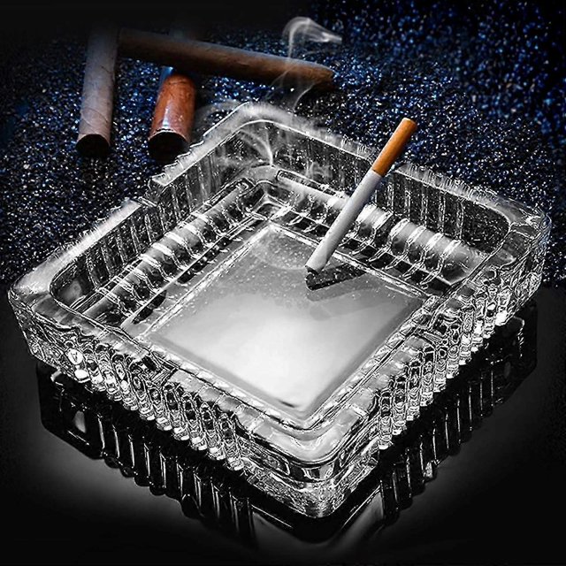 Ashtray , Large Glass Ashtray for cigarette cigar , Clear Crystal Ash trays Outdoor Glass Spuare Ashtrays (7x7inch)_