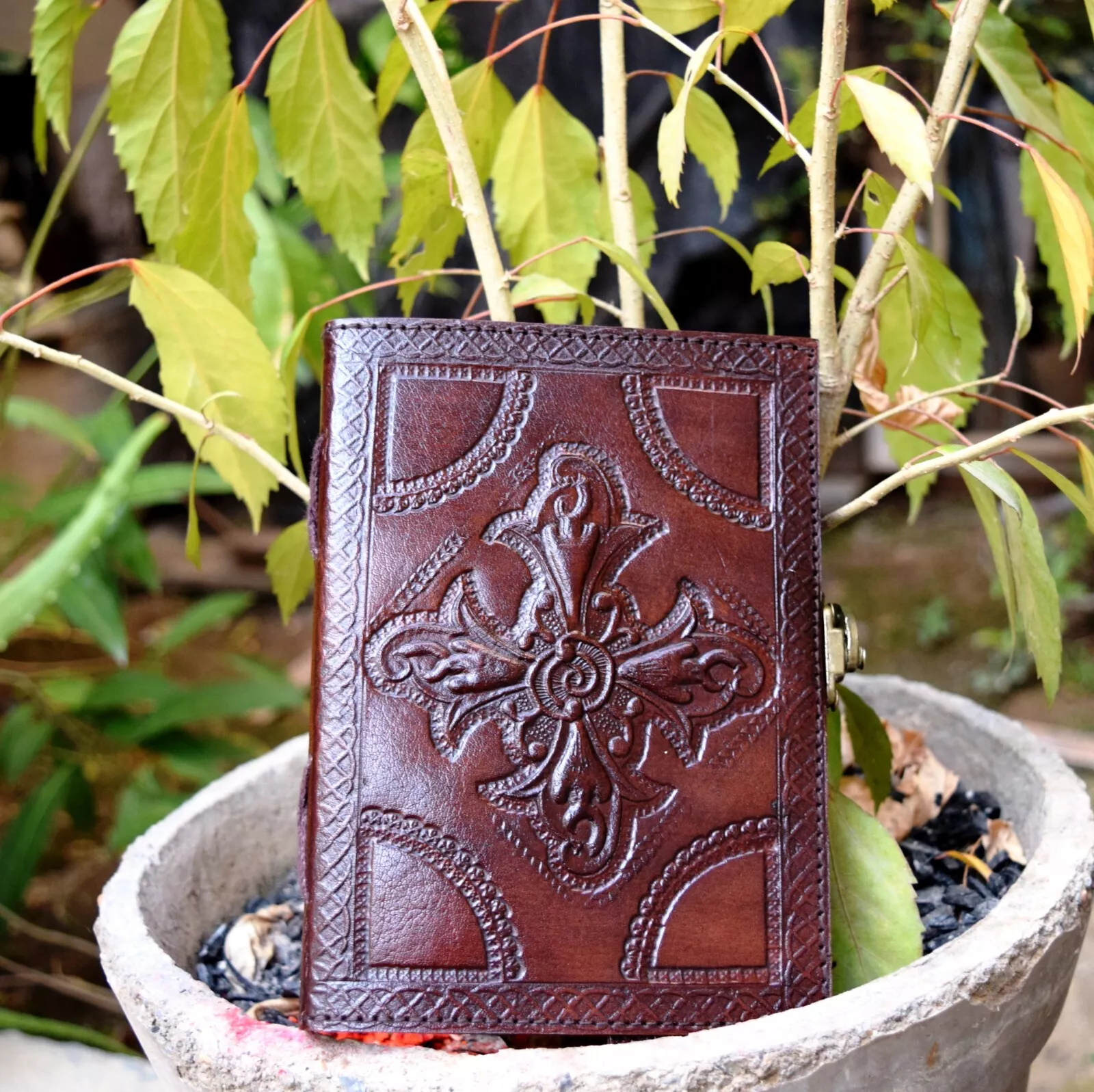 Handcrafted Embossed Design Vintage Leather Bound Journal Celtic Flower Spell Dream Diary Blank Notebook For Men & Women