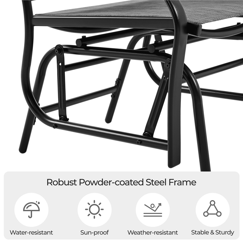Alden Design 2-Person Texteline Patio Glider Chair W/ Table for Outdoor, Gray