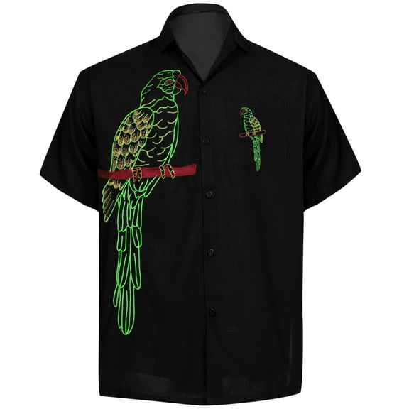 HAPPY BAY Men's Casual Button Down Short Sleeves Hawaiian Shirt Beach Aloha Party Holidays Shirts Summer Stylish Vacation Tops XS Parrot Ink_AE14