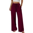 thumbnail image 3 of Women's 2026 Summer Lightweight Cotton Linen Wide Leg Trousers Elegant Casual Pants with Pockets by Yigetop Wine M, 3 of 7